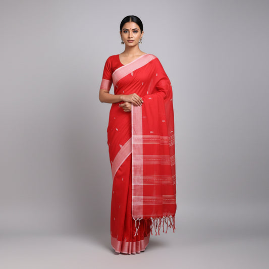 Red Dhonekhali Cotton Workwear Saree