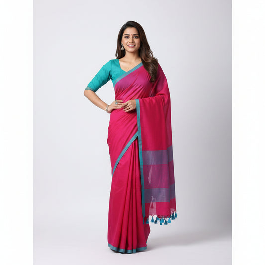 Hot Pink Soft Mul Cotton Saree