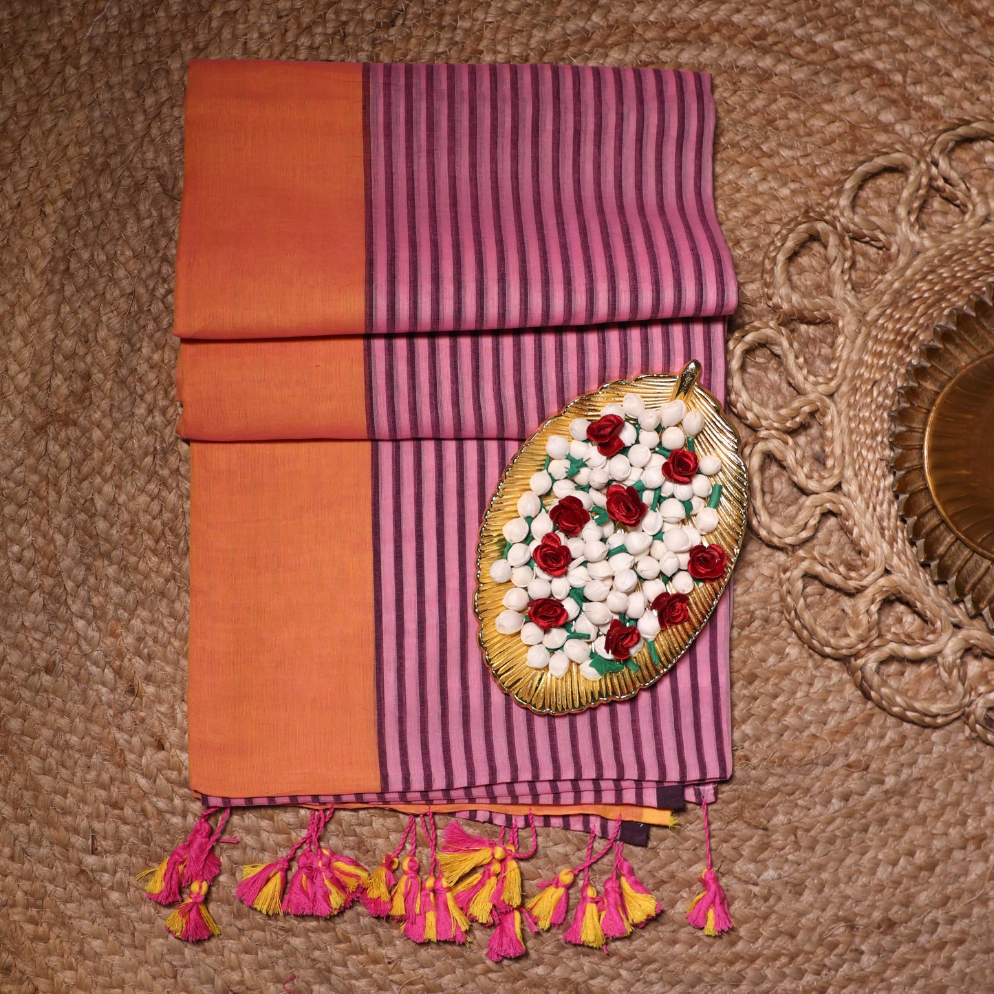 Purple Striped Mul Cotton Workwear Saree