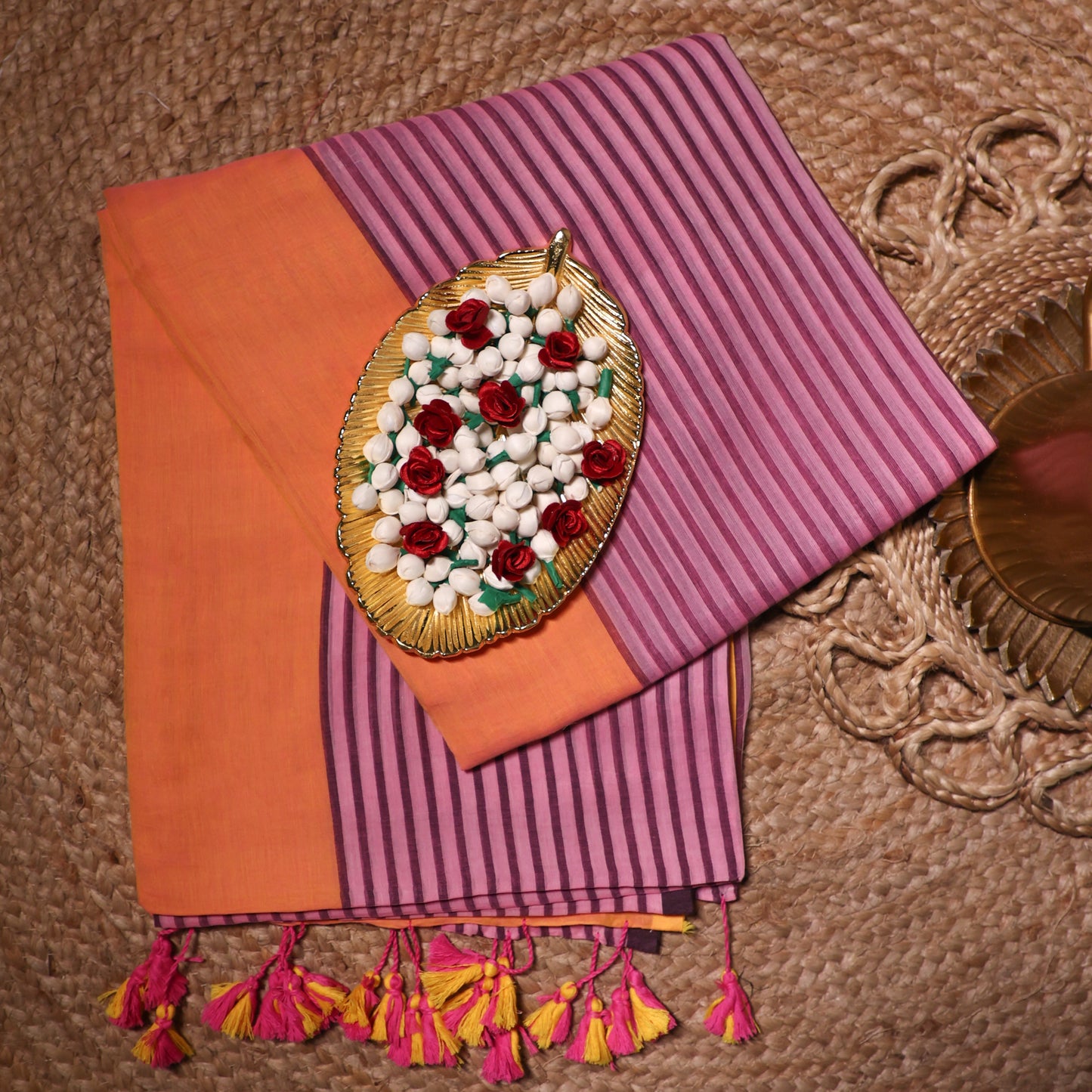 Purple Striped Mul Cotton Workwear Saree