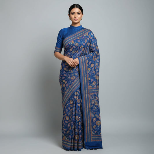 Blue Kantha Print Saree