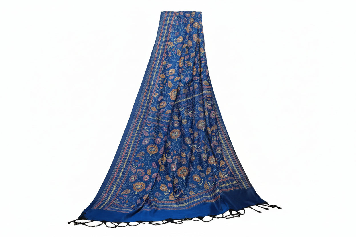 Blue Kantha Print Saree