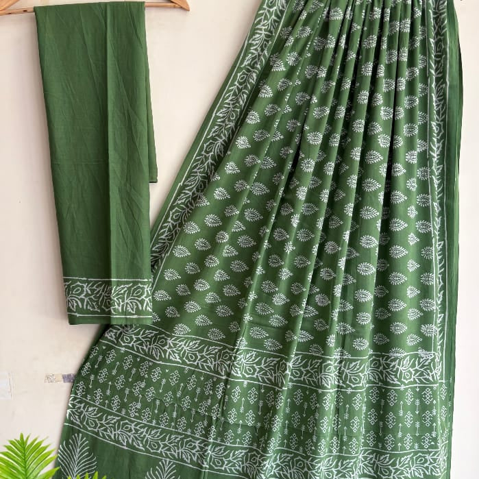Green Mul Cotton Workwear Saree