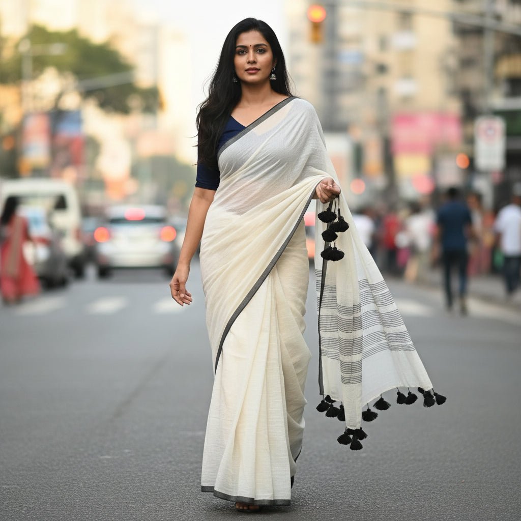 White Soft Mul Cotton Saree