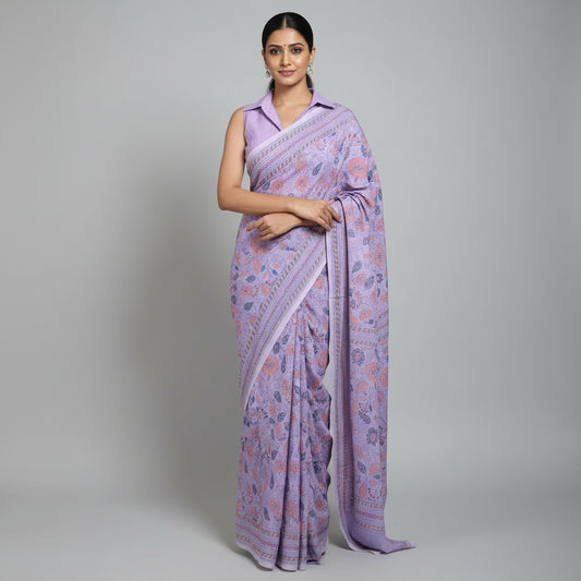 Lilac Kantha Print Saree