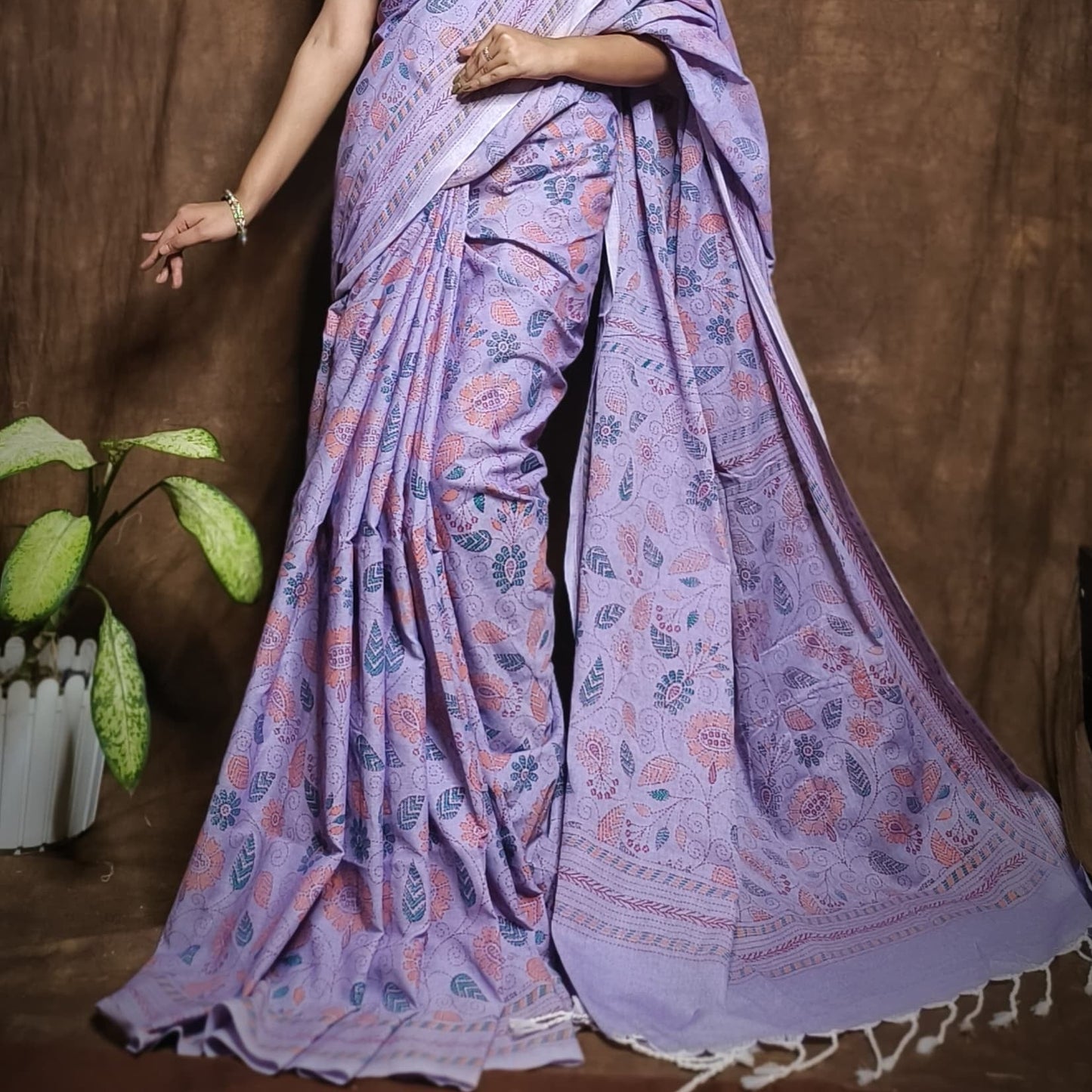 Lilac Kantha Print Saree