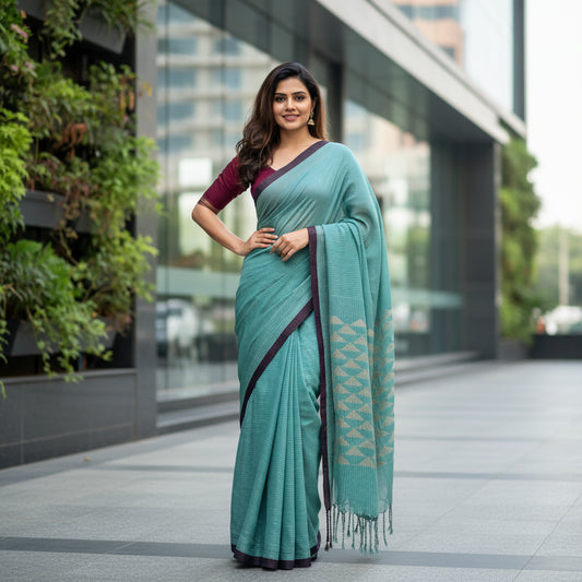 Green Striped Cotton saree