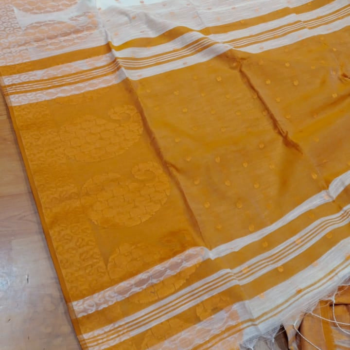 White Mustard Cotton Workwear Saree