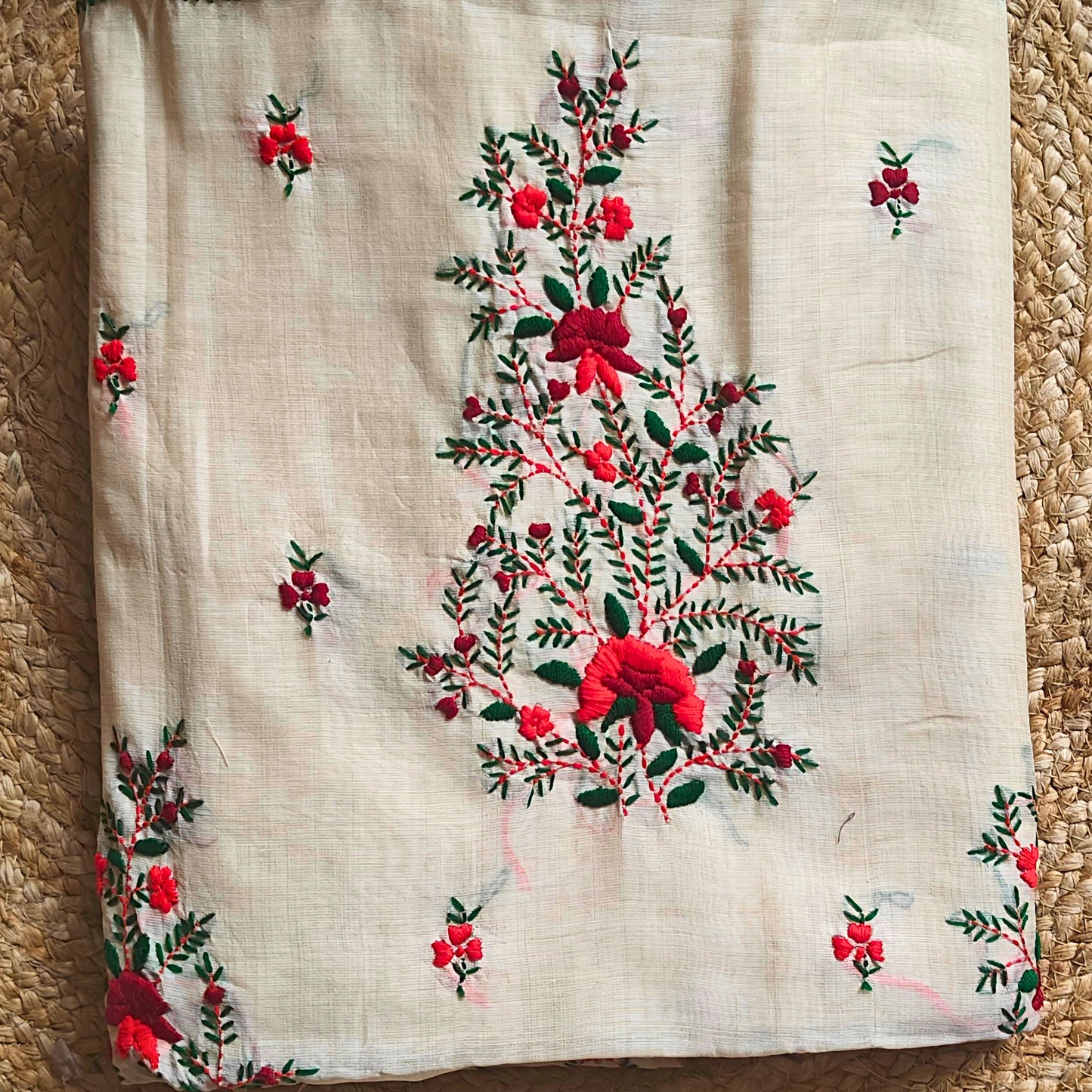 Ivory Jute Tussar Hand-Embroidery Saree