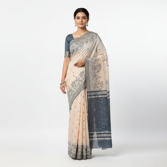 White-Black Cotton Jamdani Saree