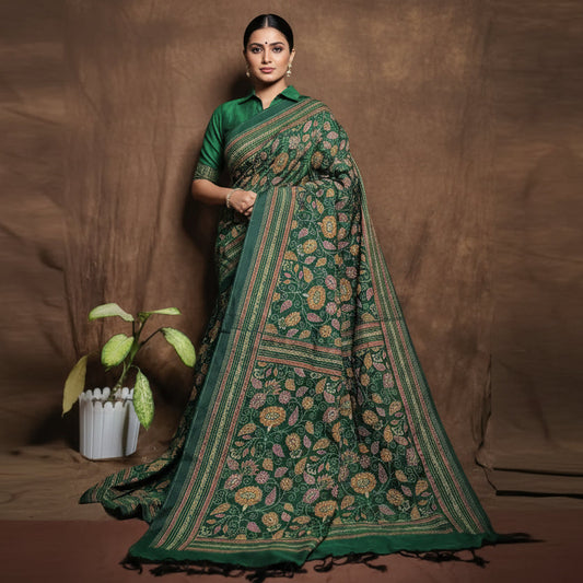 Green Kantha Print Saree