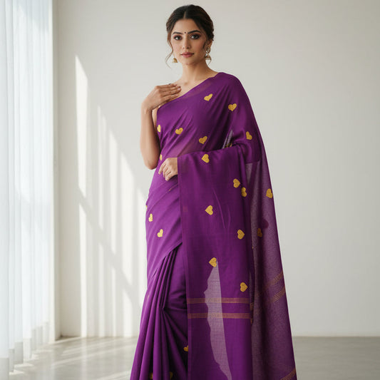 Purple Heart Print Khadi Saree