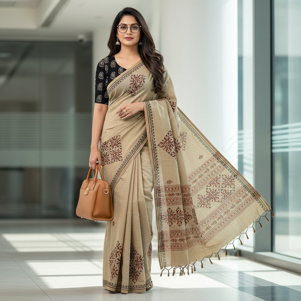 Beige printed cotton