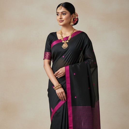 Black Organic Khadi Cotton Saree
