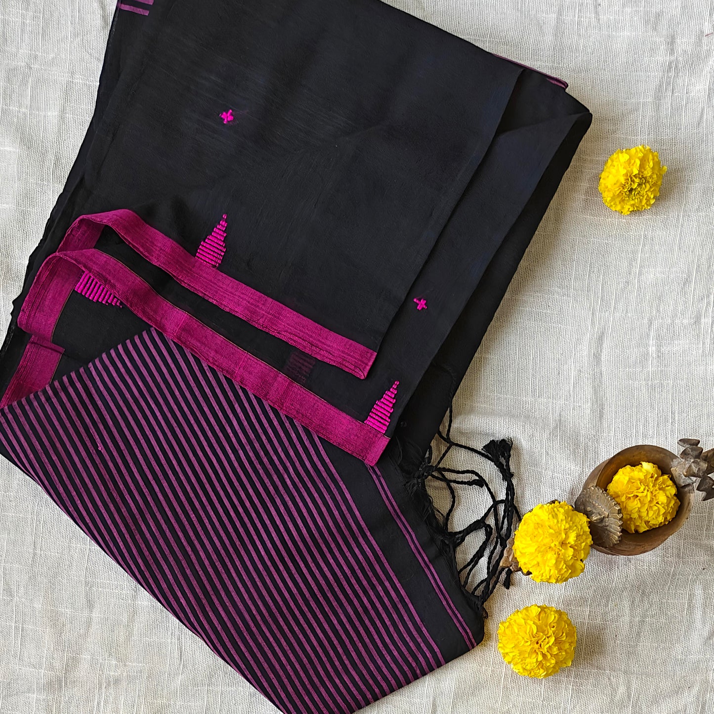 Black Soft Cotton Workwear Saree