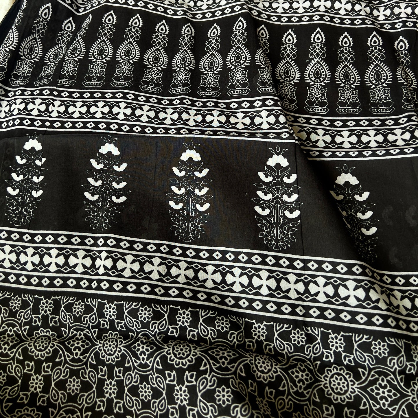 Black Handblock Mul Cotton Workwear Saree