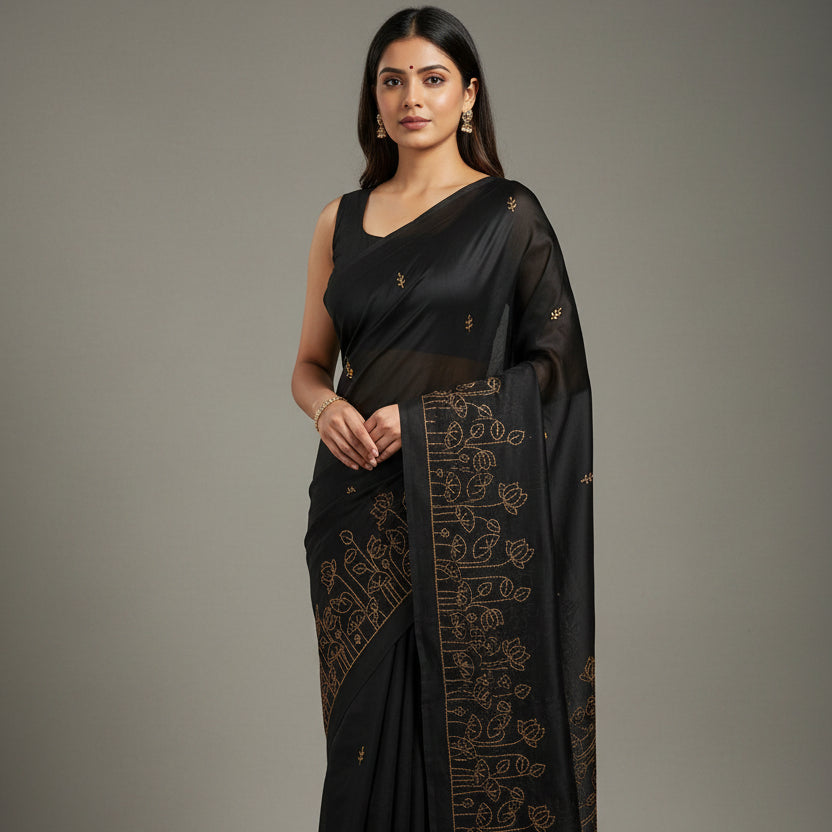 Black-Gold Embroidered Saree