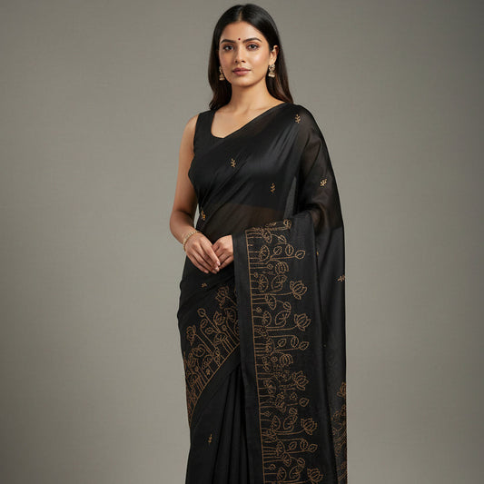 Black-Gold Embroidered Saree