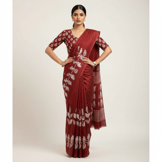 Maroon Mul Cotton Workwear Saree