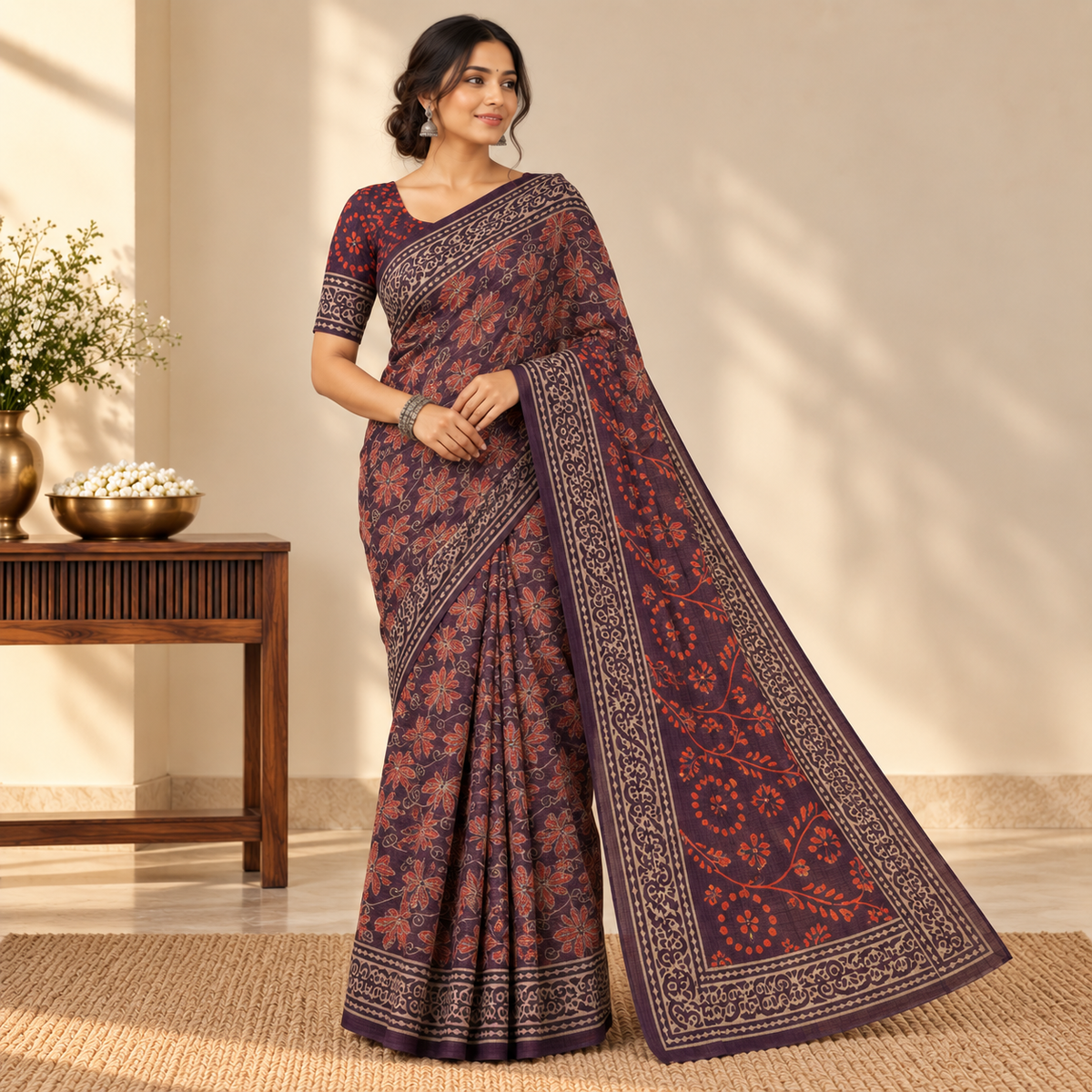 plum kota doria saree