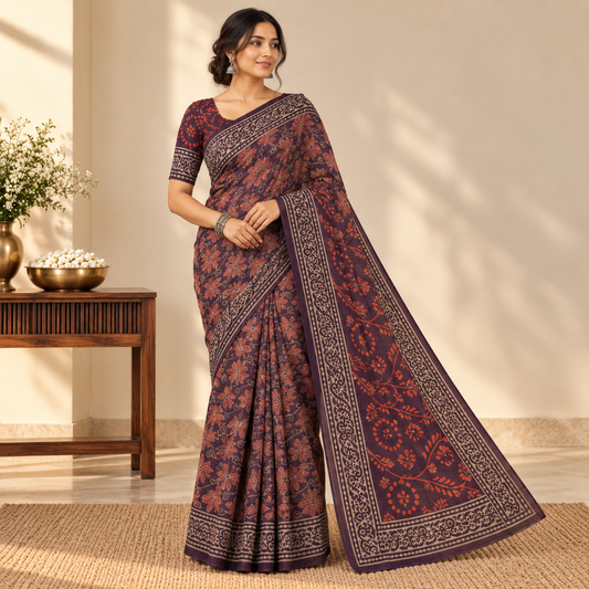 plum kota doria saree