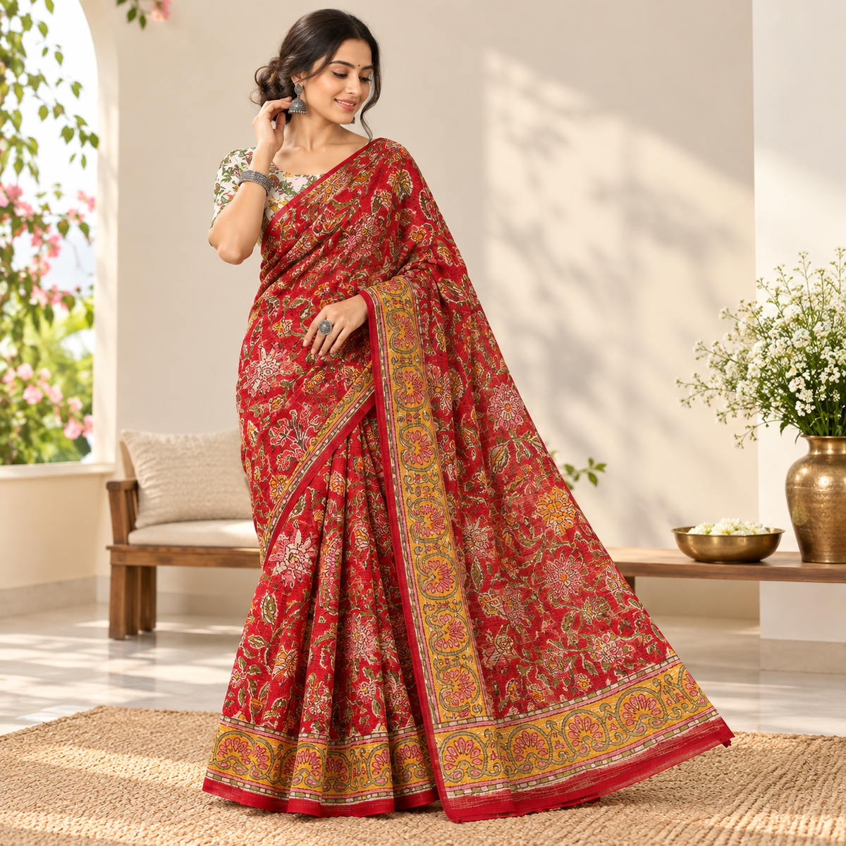 red kota doria saree