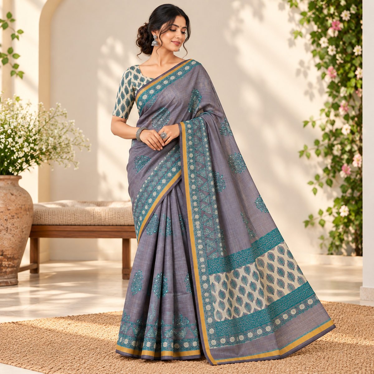 lavender kota doria saree