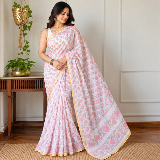 beige kota doria saree