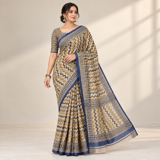 beige chevron kota doria saree