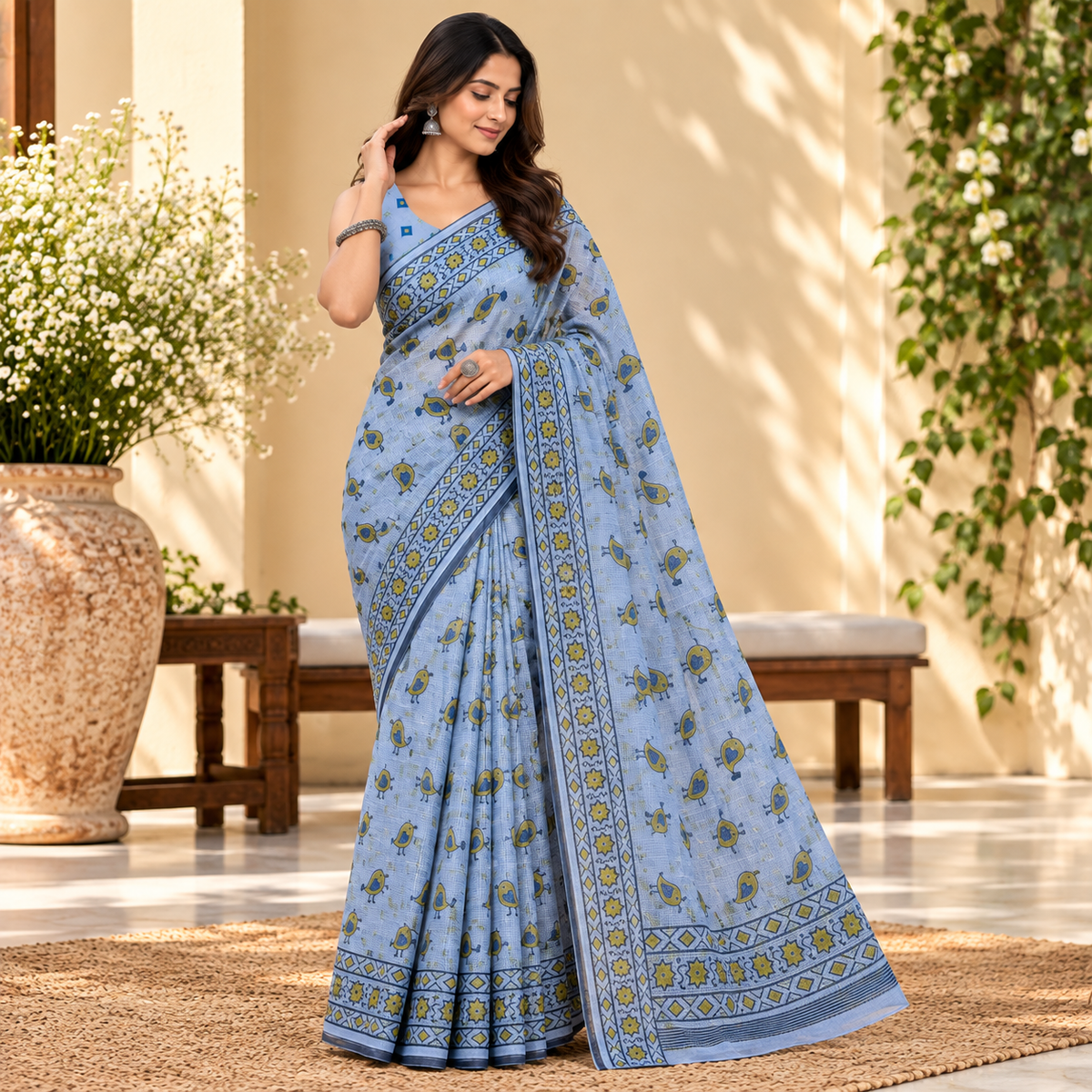 Blue kota doria saree