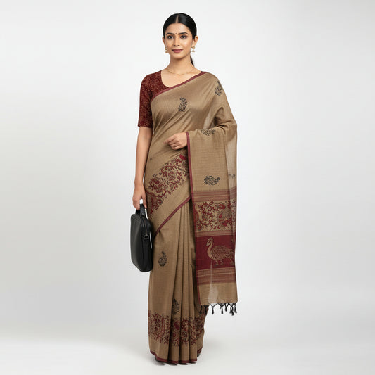 CHIKU COTTON SILK SAREE