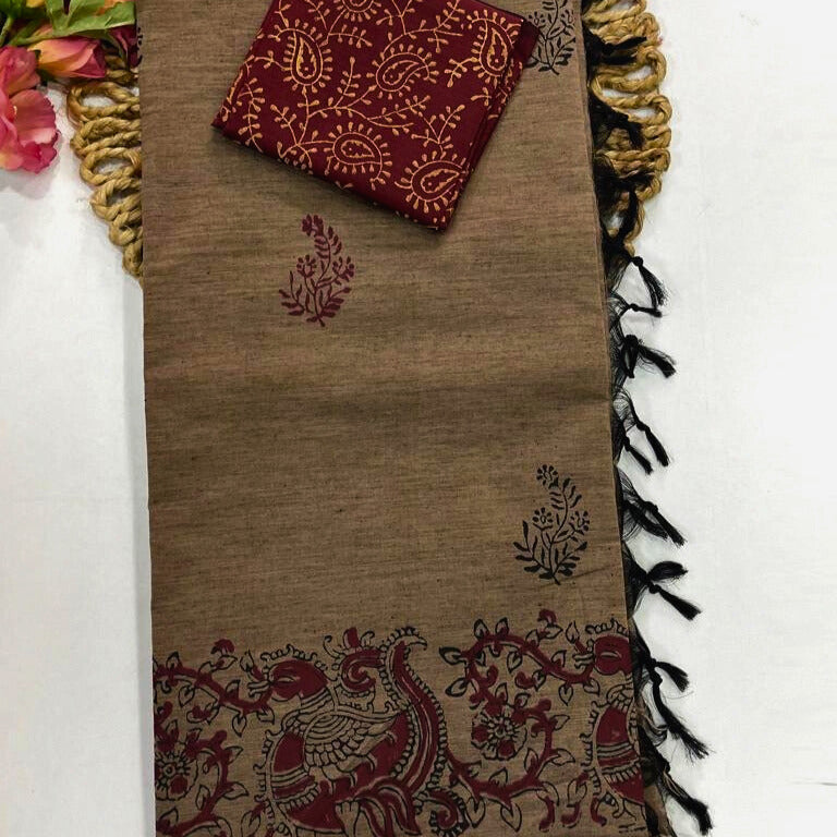 CHIKU COTTON SILK SAREE