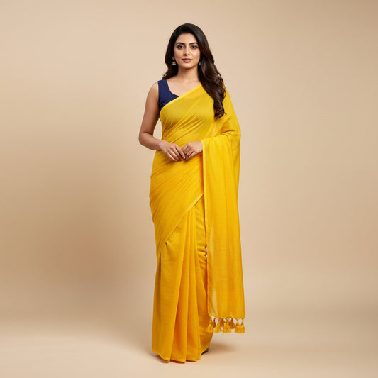 Yellow Soft Mul Cotton Saree