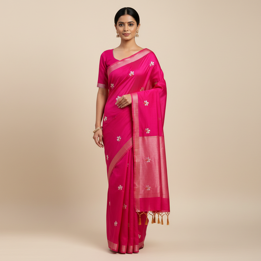 Parijat Pink Khadi Cotton Saree