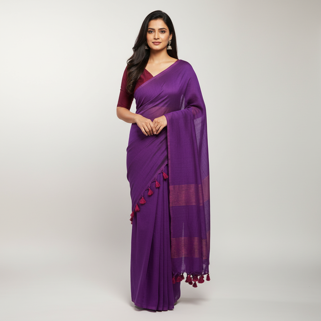 Purple Soft Mul Cotton Saree
