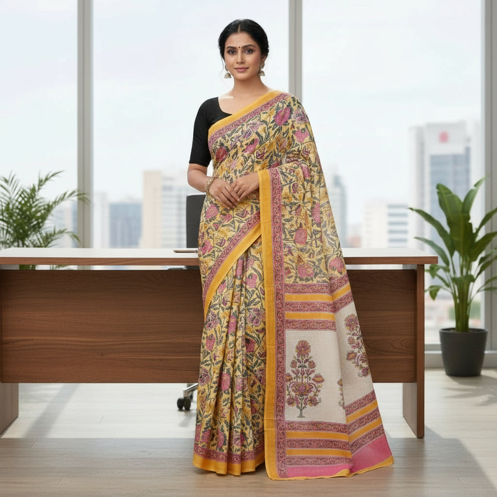 Yellow-pink printed cotton