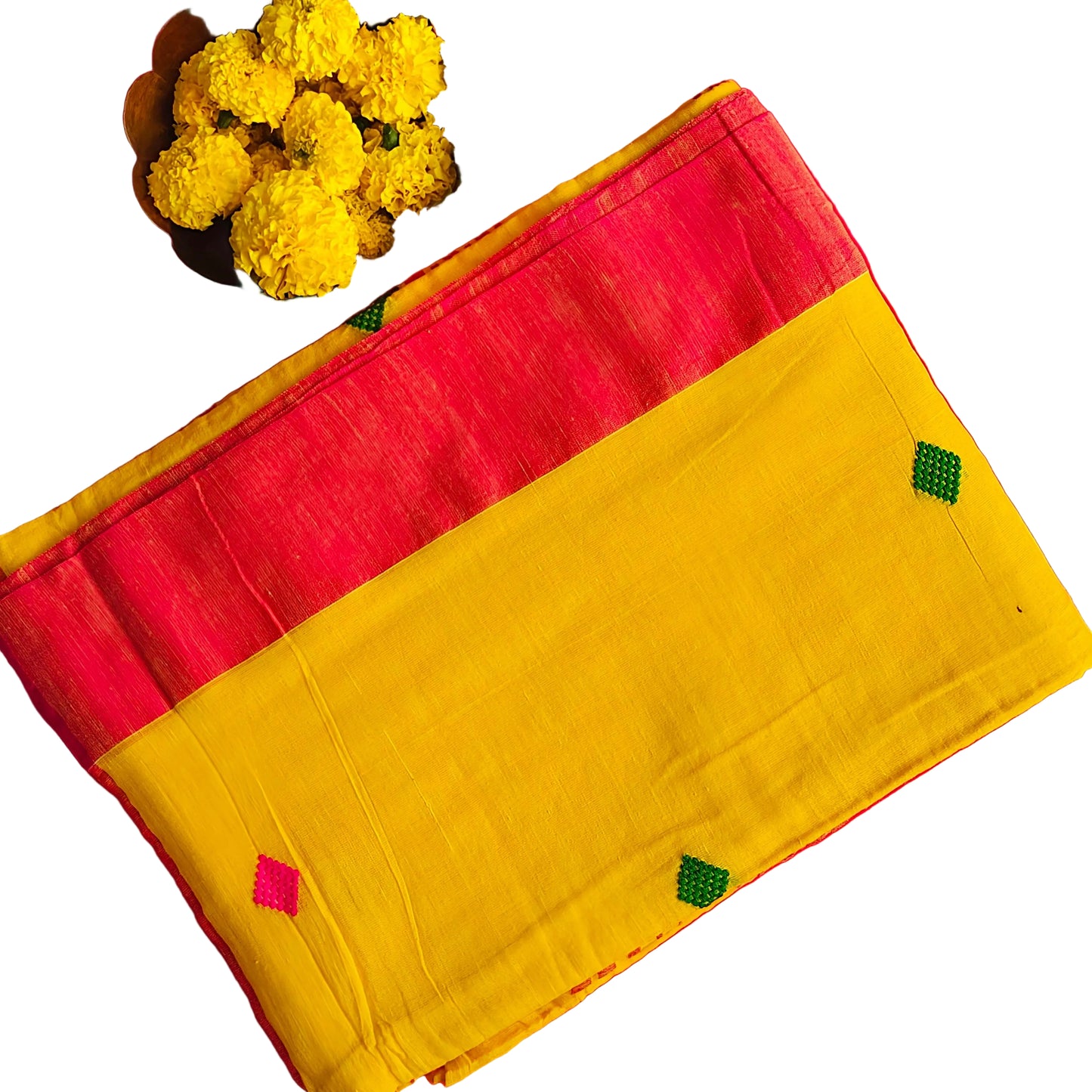 Yellow Dhonekhali Cotton Workwear Saree