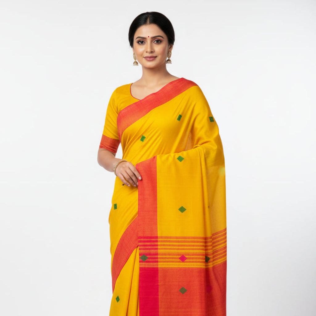 Yellow Dhonekhali Cotton Workwear Saree
