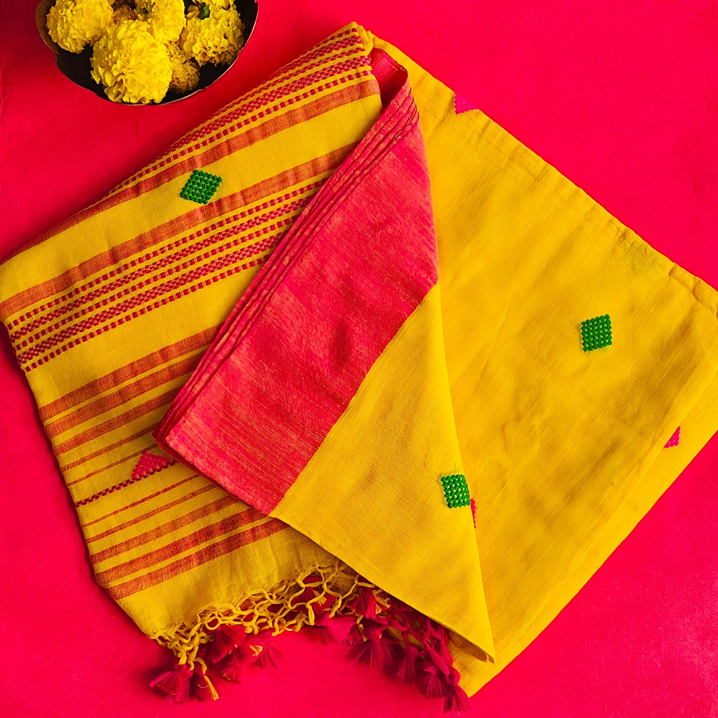 Yellow Dhonekhali Cotton Workwear Saree