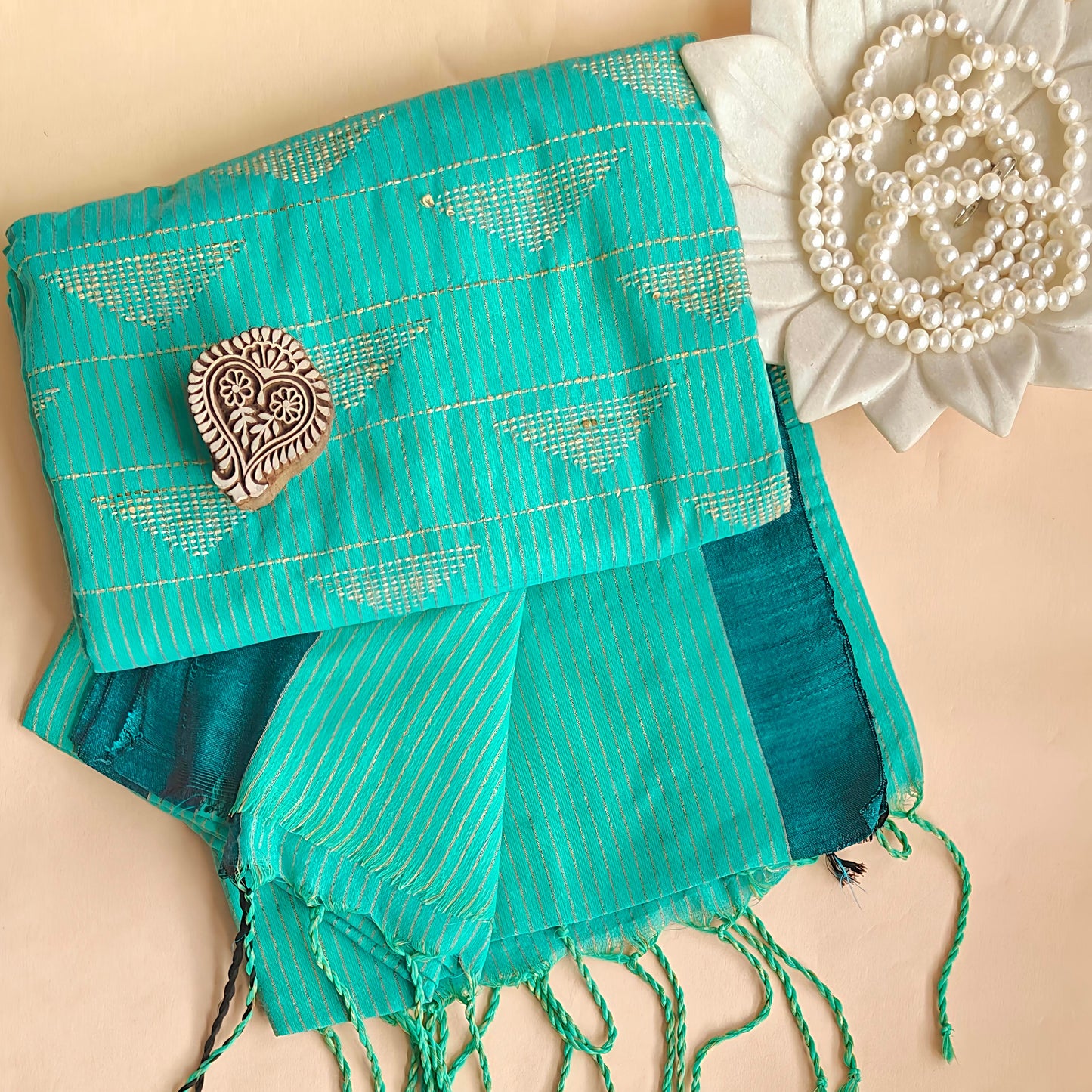 Green Striped Cotton saree