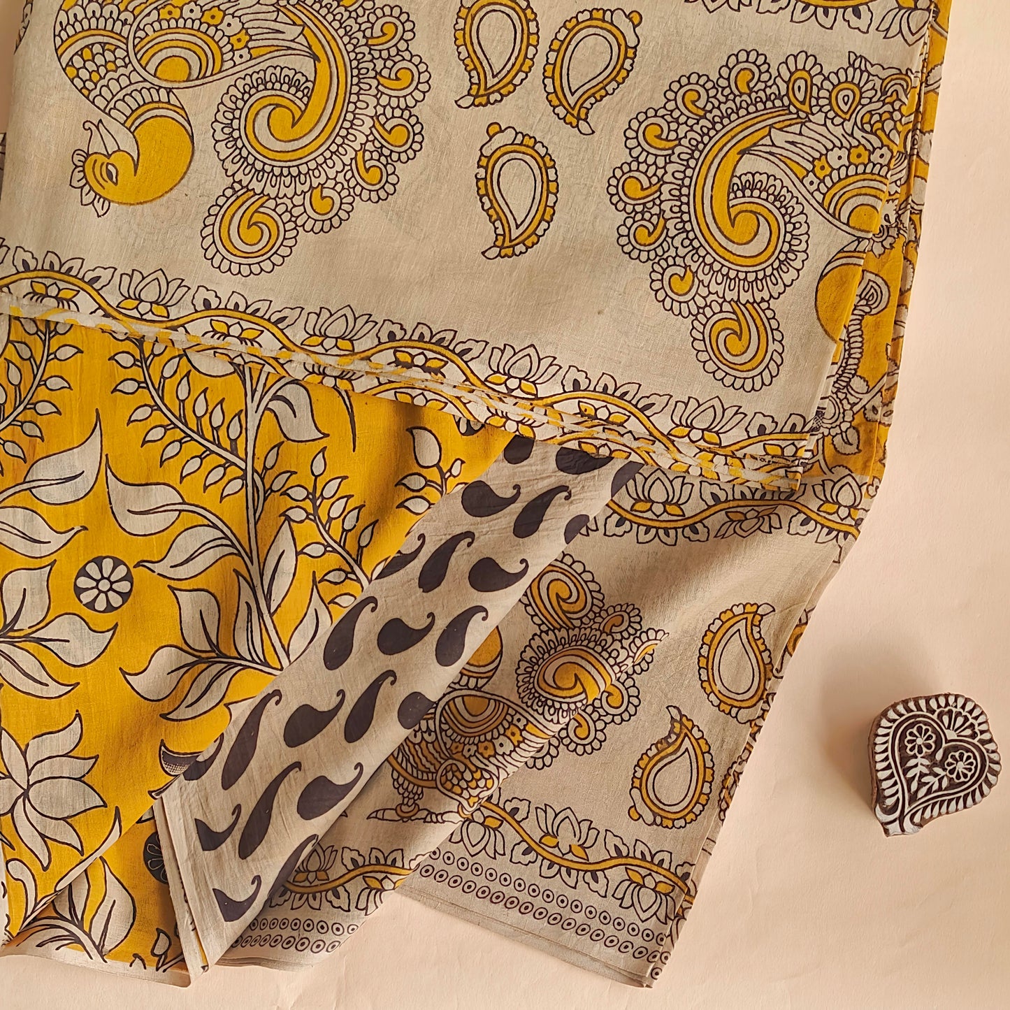 Yellow Soft Cotton Kalamkari Saree