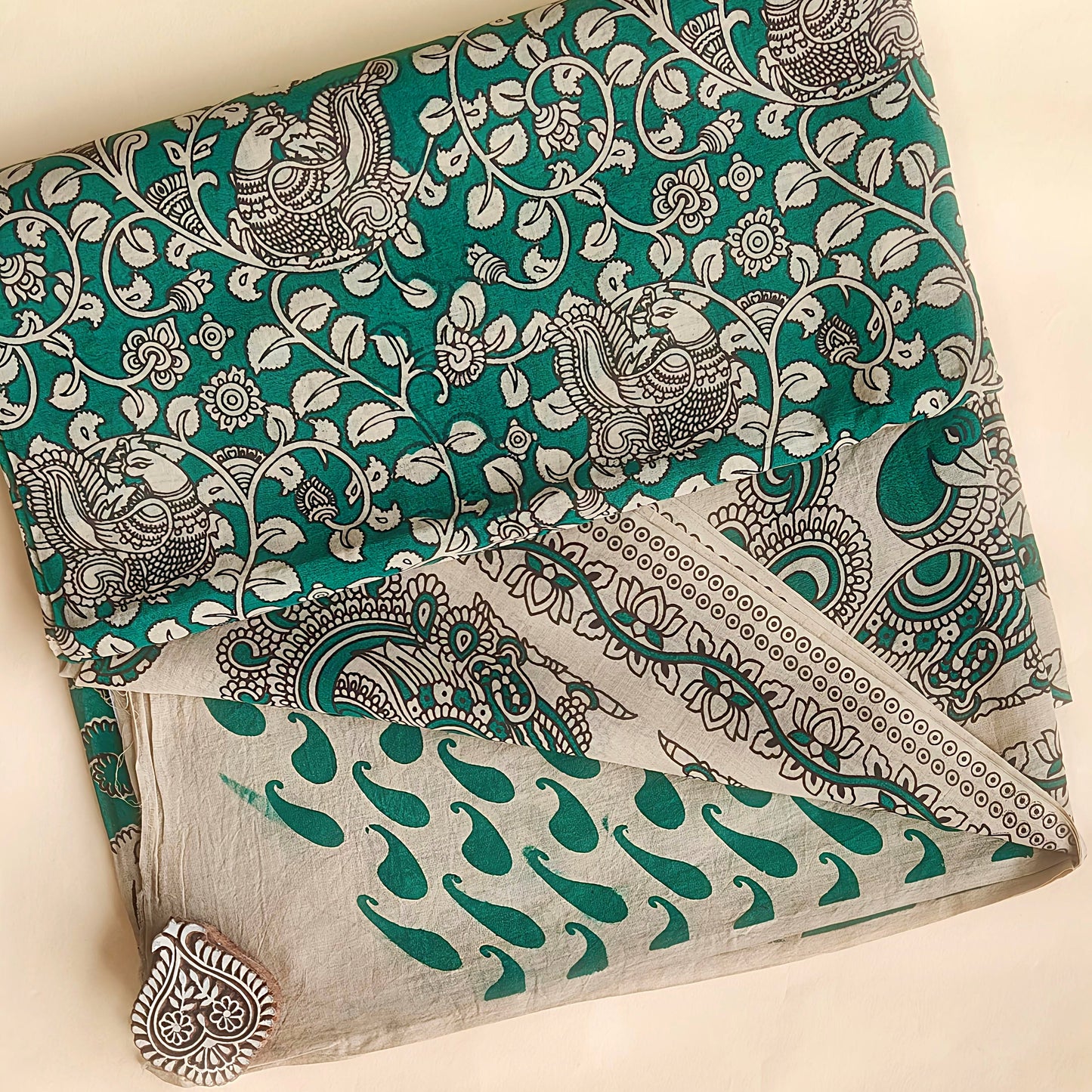 Green Soft Cotton Kalamkari Saree