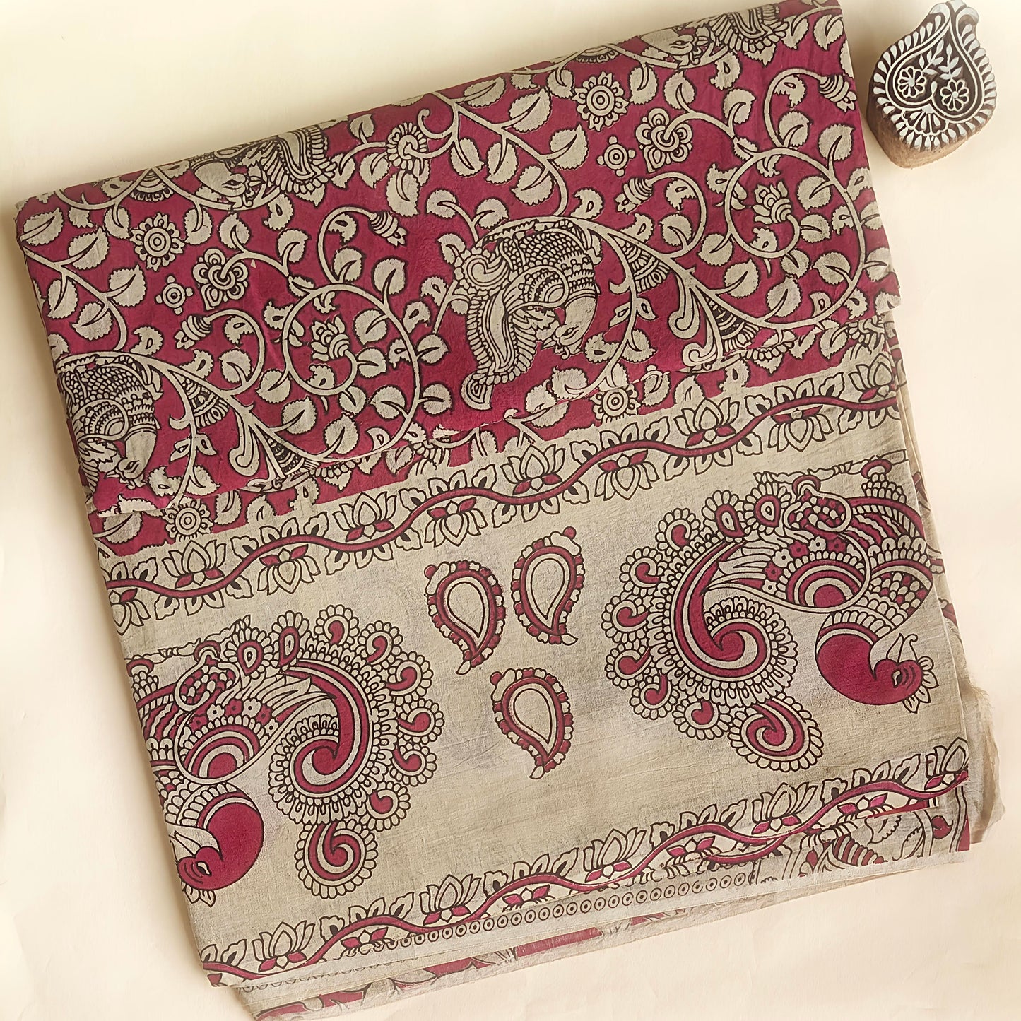 Maroon Soft Cotton Kalamkari Saree