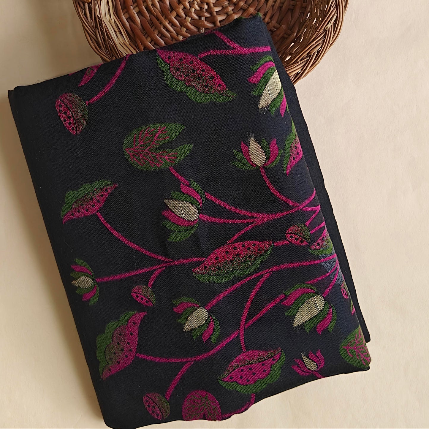 Black Muga Cotton Silk Pichwai Workwear Saree
