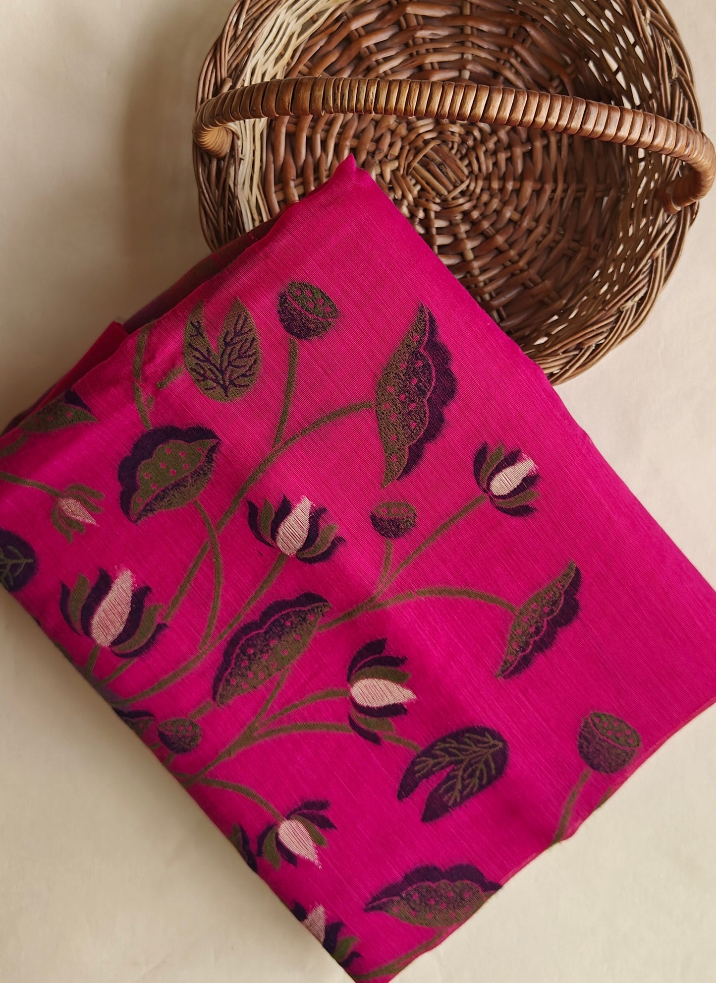 Pink Muga Cotton Silk Pichwai Workwear Saree