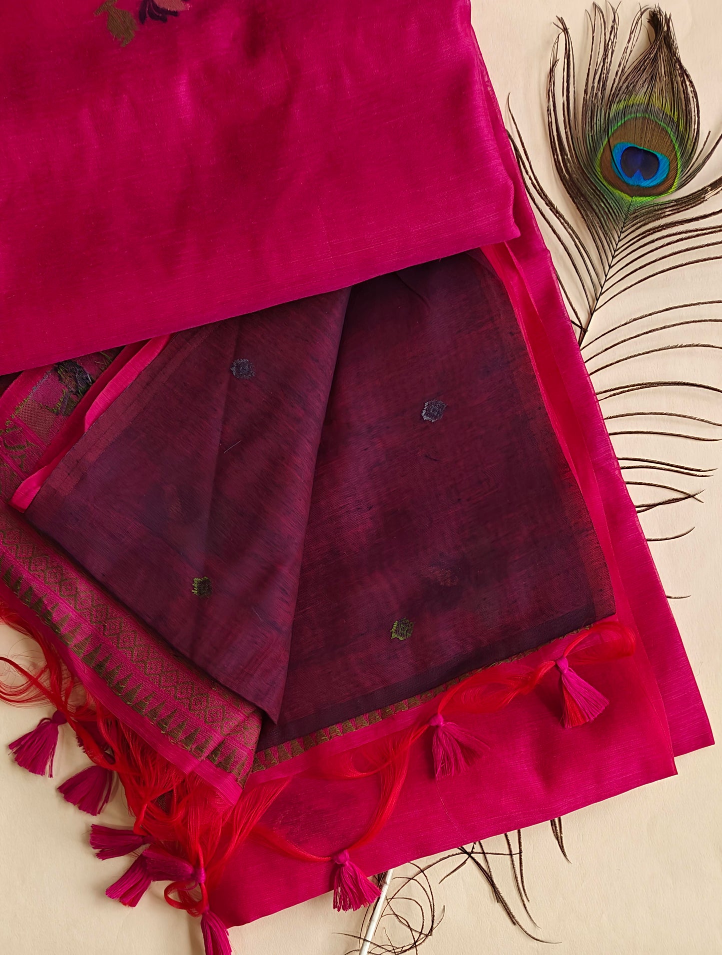 Pink Muga Cotton Silk Pichwai Workwear Saree