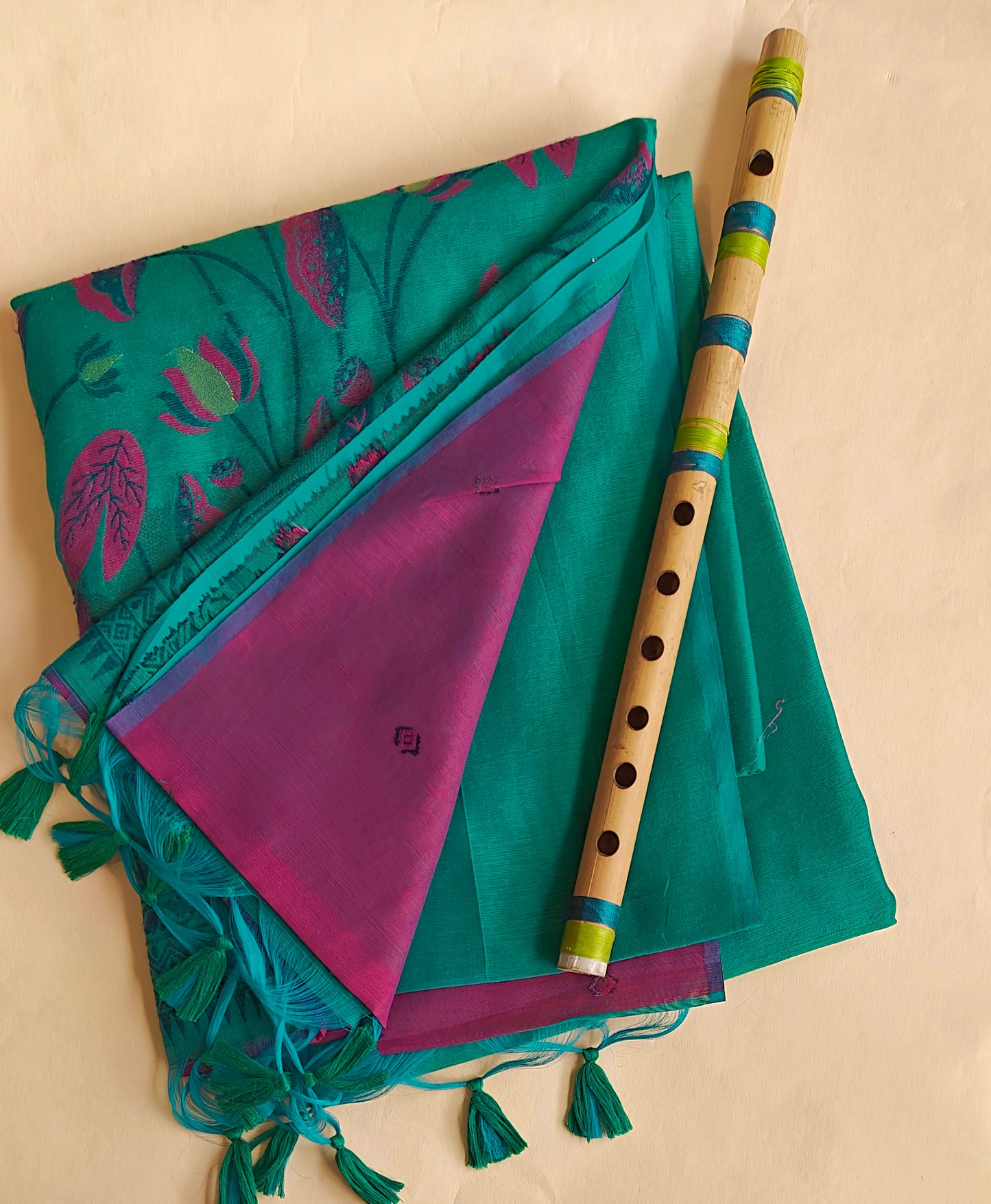 Green Muga Cotton Silk Pichwai Workwear Saree