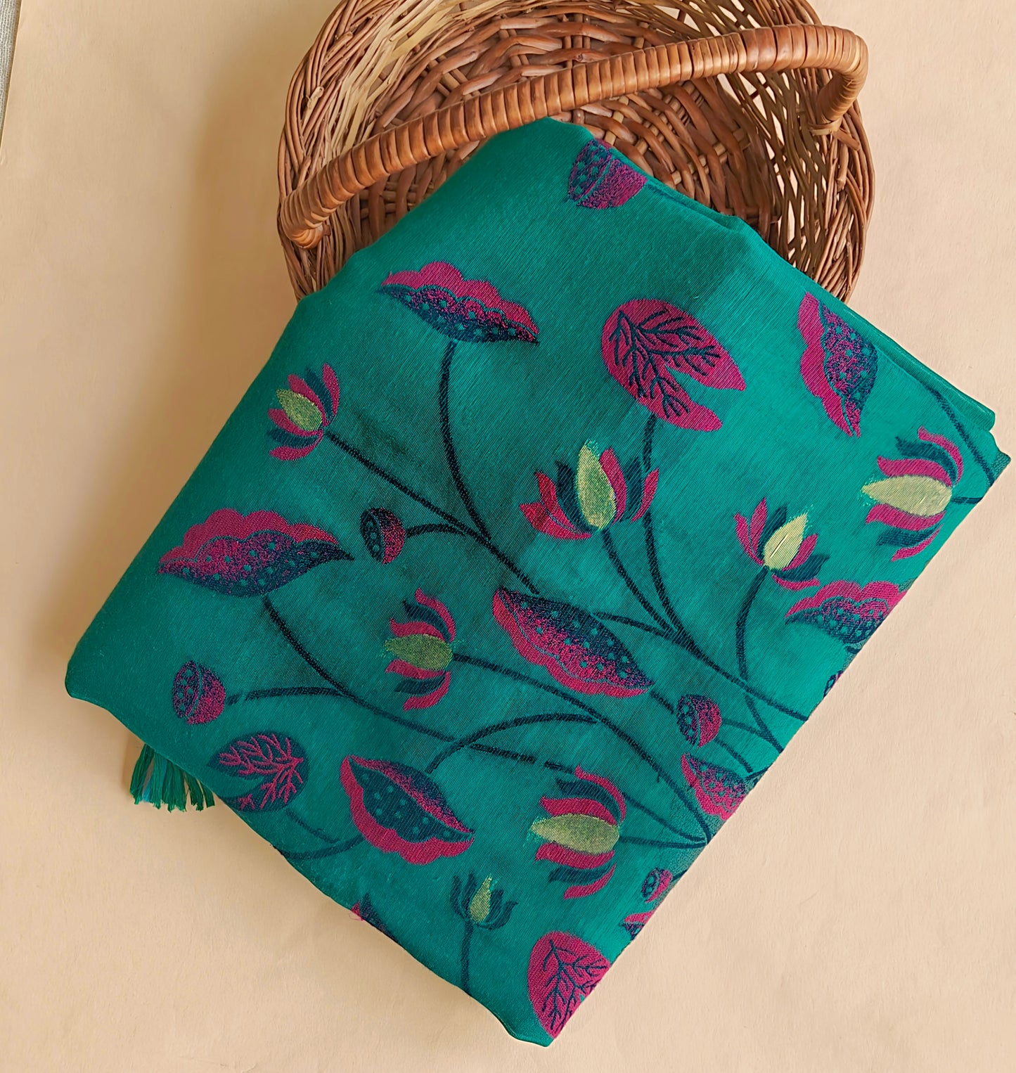 Green Muga Cotton Silk Pichwai Workwear Saree