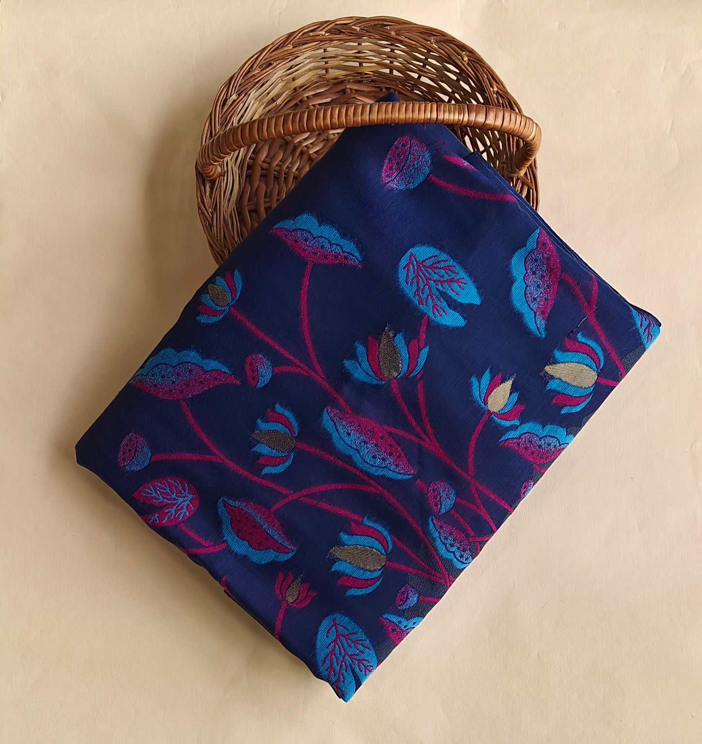 Blue Muga Cotton Silk Pichwai Workwear Saree