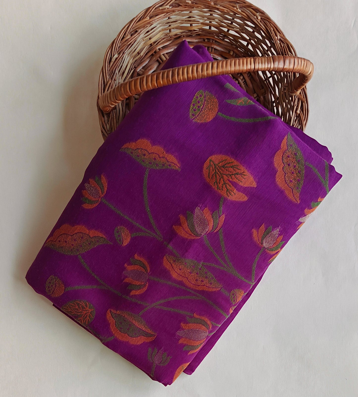 Purple Muga Cotton Silk Pichwai Workwear Saree